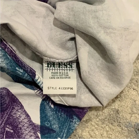 Vintage Guess Mens All Over Fish Print Cotton Short Sleeve Button Shirt XL USA - Picture 7 of 7